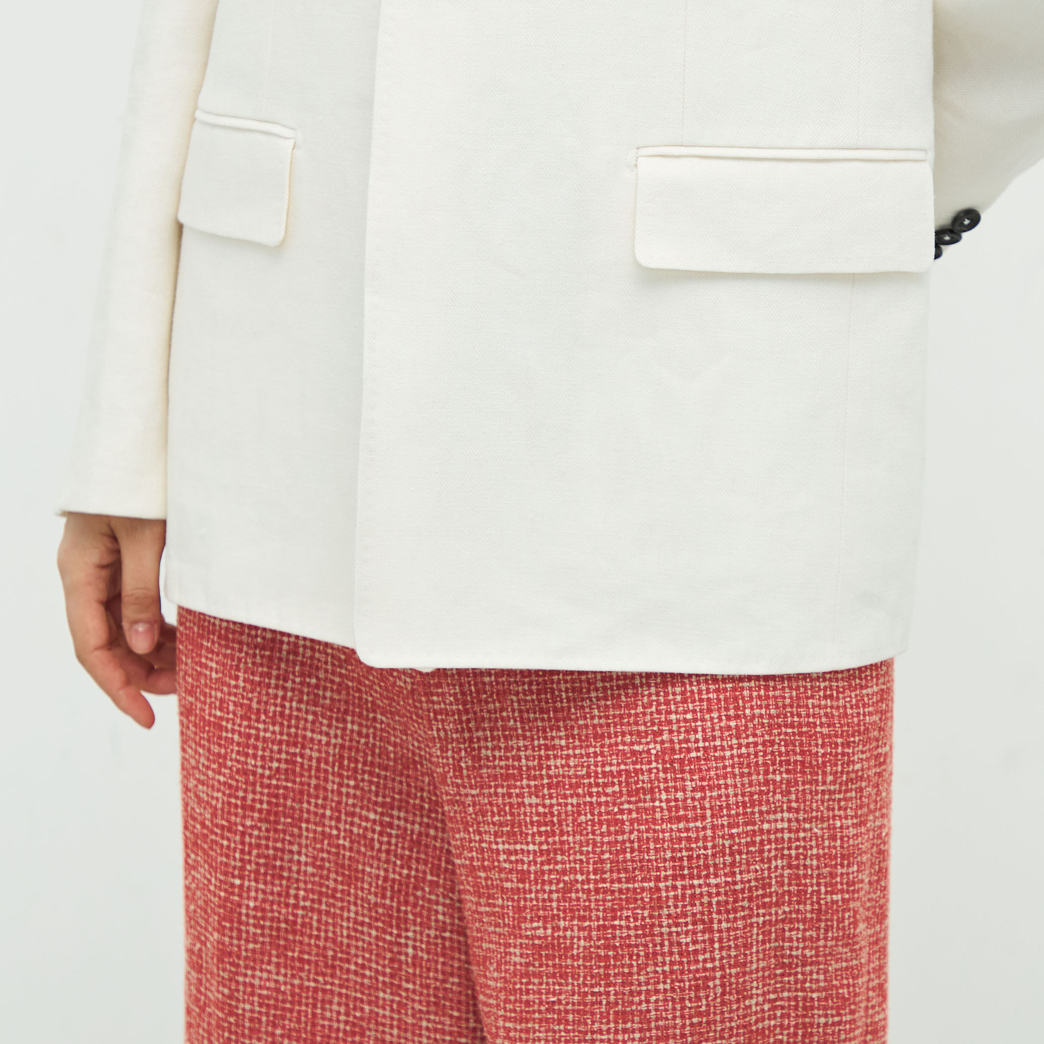 リネンヘリンボーン ノーカラージャケット｜トゥモローランド 公式通販