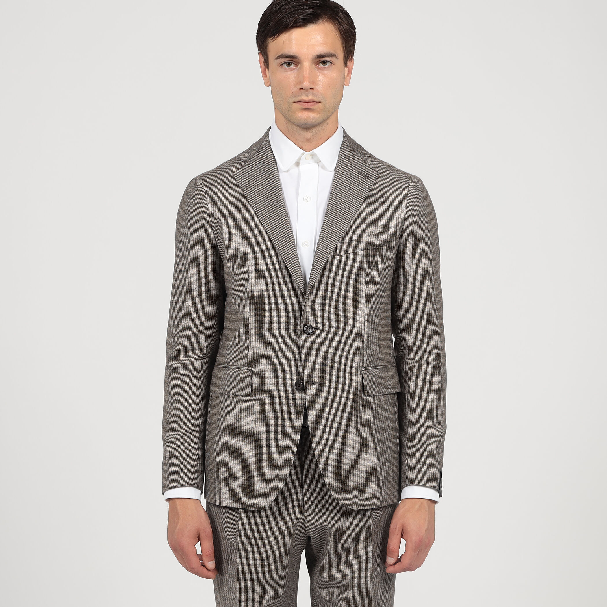 別注】TAGLIATORE ウールサキソニーハウンドトゥース シングルブレス