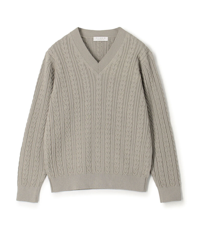 コットンケーブル Vネックニット