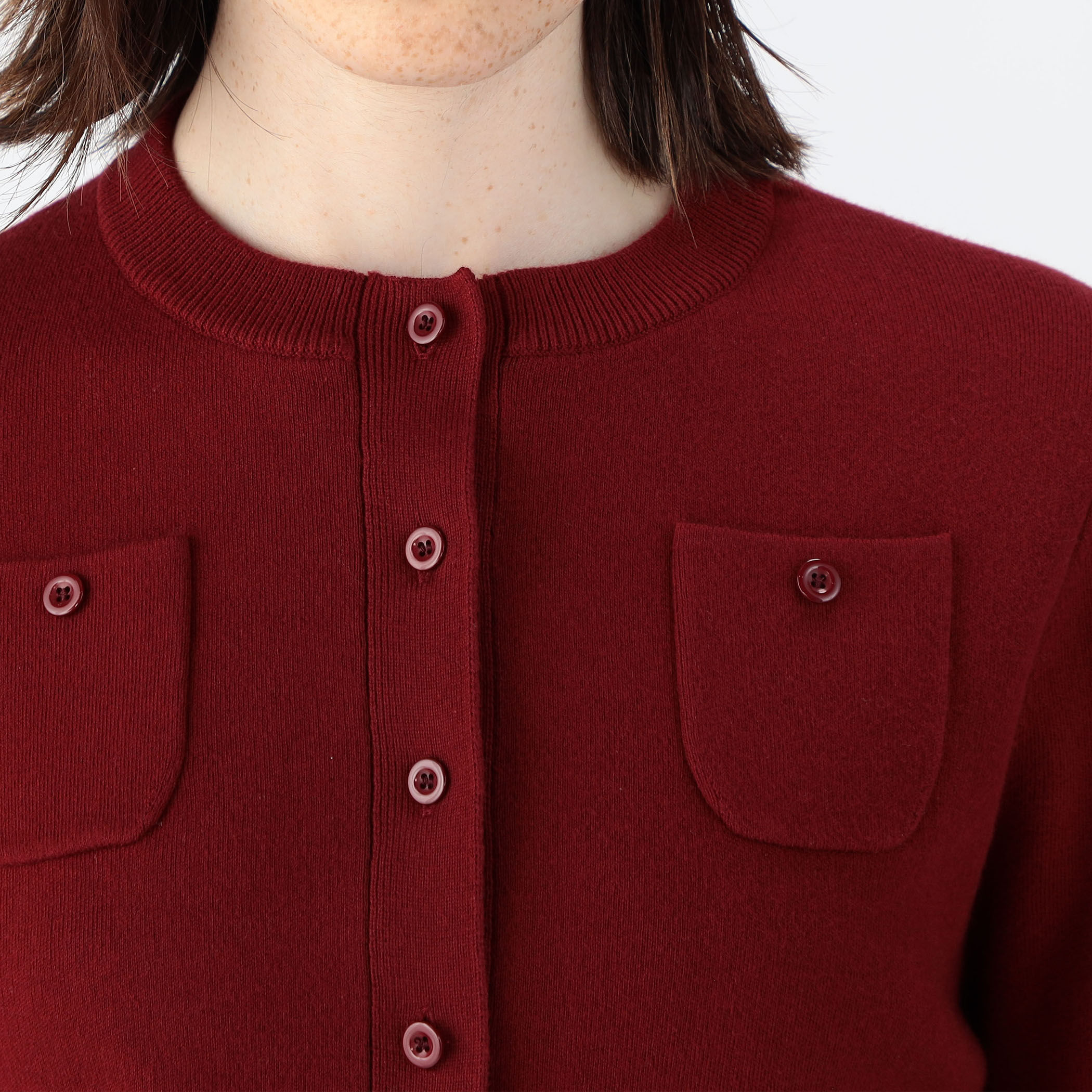 新品タグ付き】キャバンコットンカシミヤポケットカーディガンボルドーXS