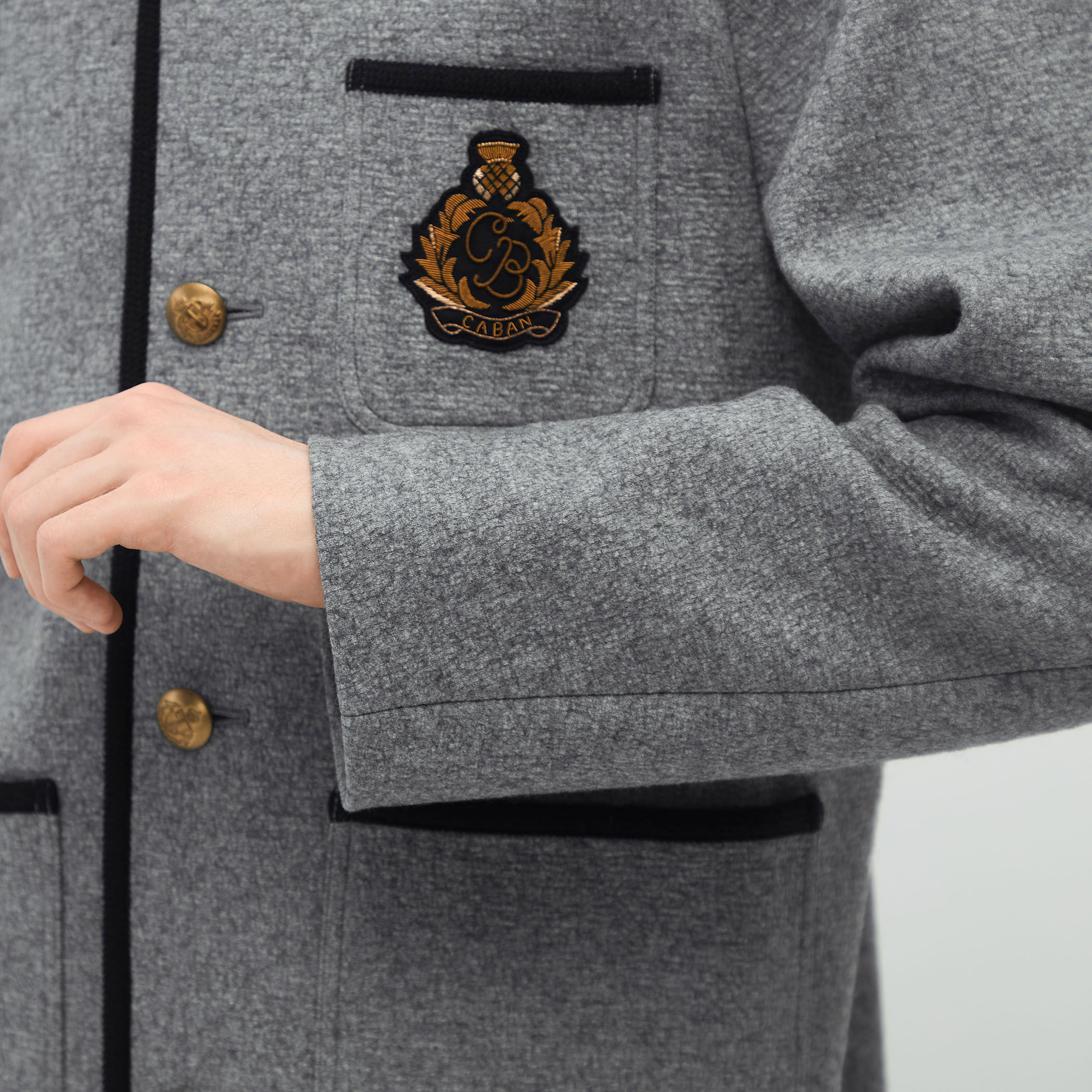 CABaN ウールコットンダブルフェイス カラーレスジャケット