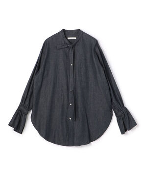 デニムダンガリー ギャザーカフシャツ