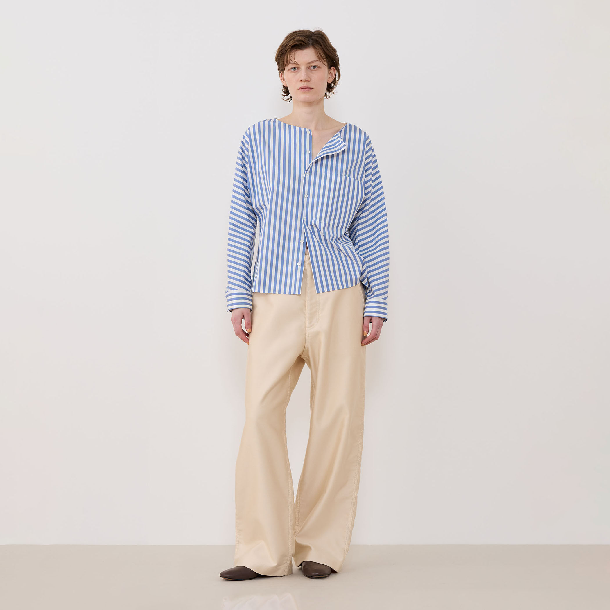 ツイストコットンストライプ ドルマンスリーブシャツ