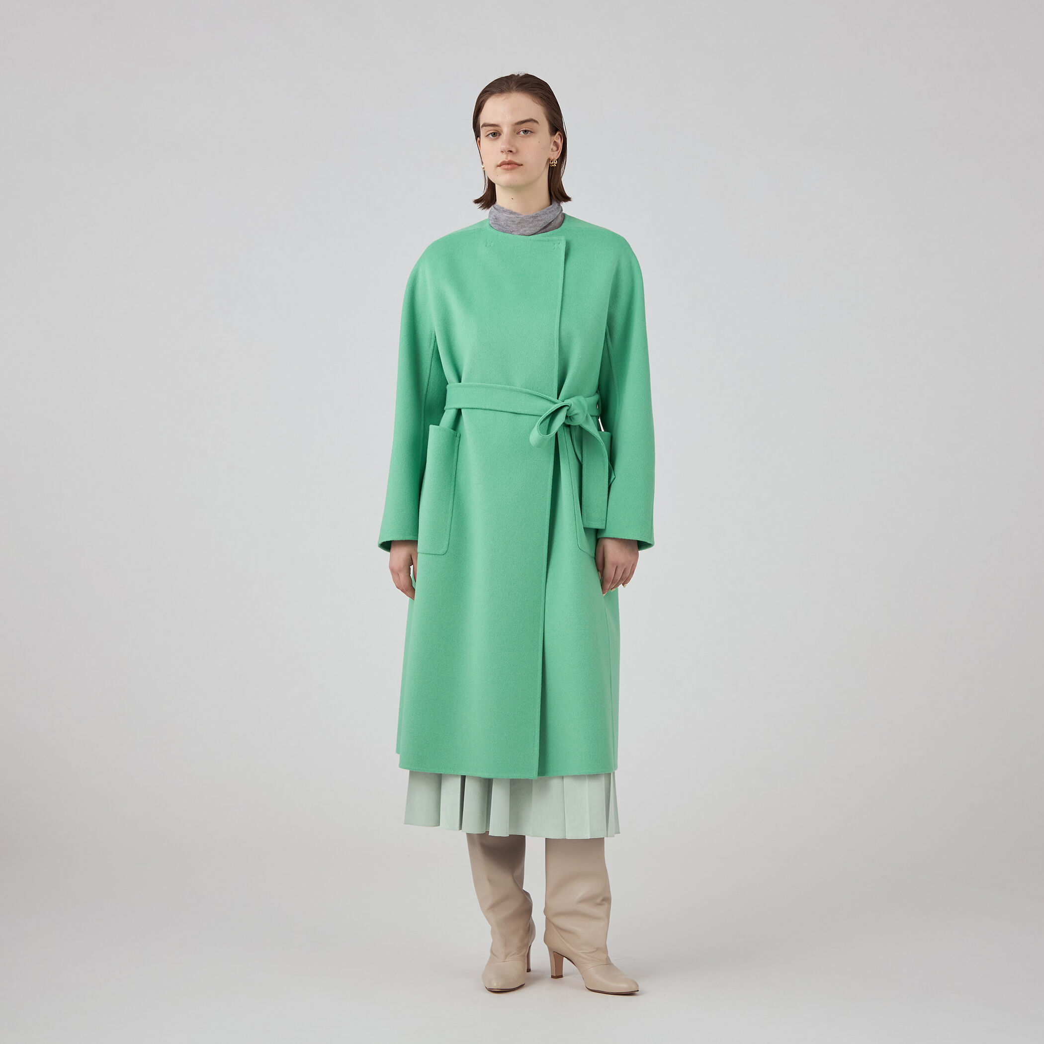 BALLSEY ガウンコート リバーコート ウエストリボン ネイビー S ウール □ガウン風リバーコート【WEB限定】 (EACR5133-21) | ANCHOR