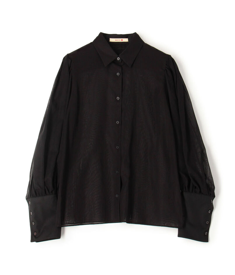 〈MORE10%OFF対象〉■■■オーガンジーコンビ ギャザースリーブシャツ
