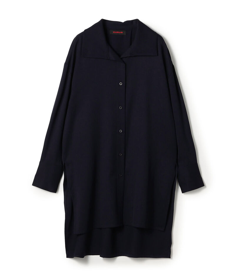 ウールツイル ハイネックロングシャツワンピース