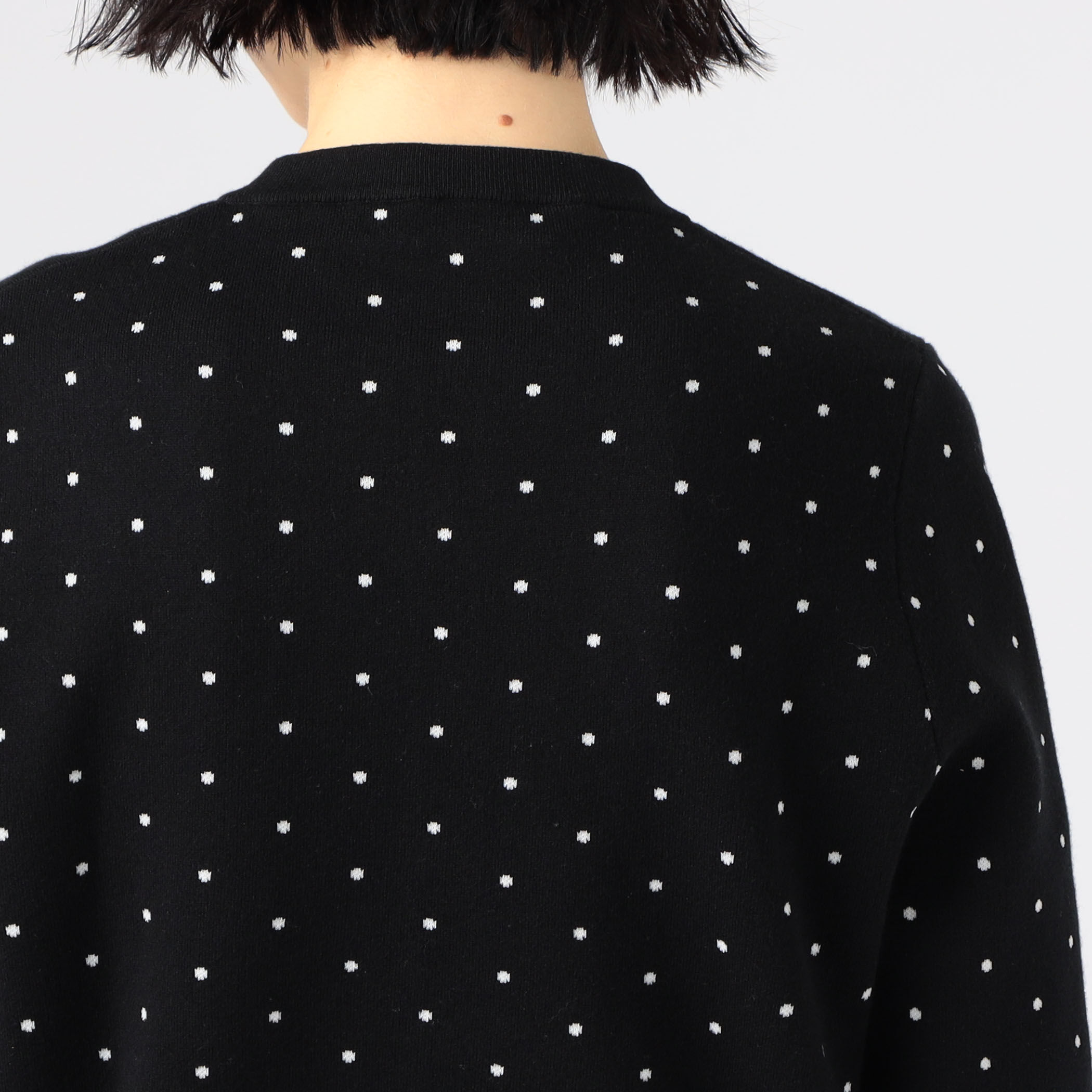 コットンカシミヤ ドットジャカードクルーネックカーディガン