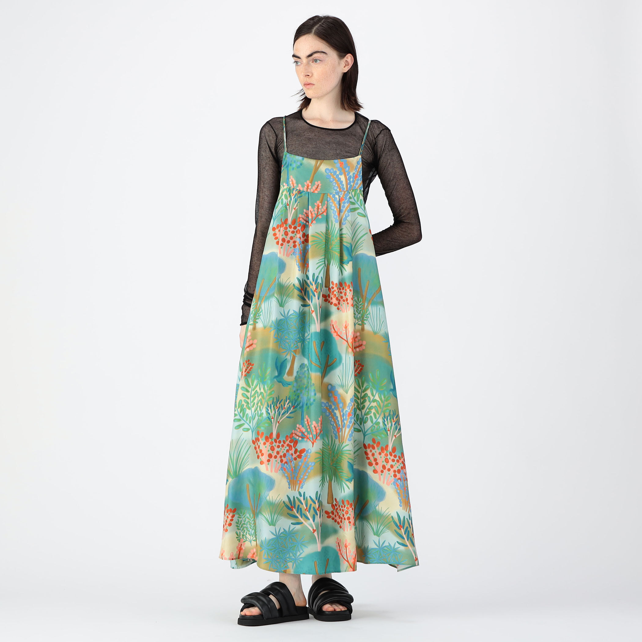 CABaN シルクツイル LA GRAND FORESTプリントロングワンピース CABaN シルクツイル LA GRAND FORESTプリントロングワンピース