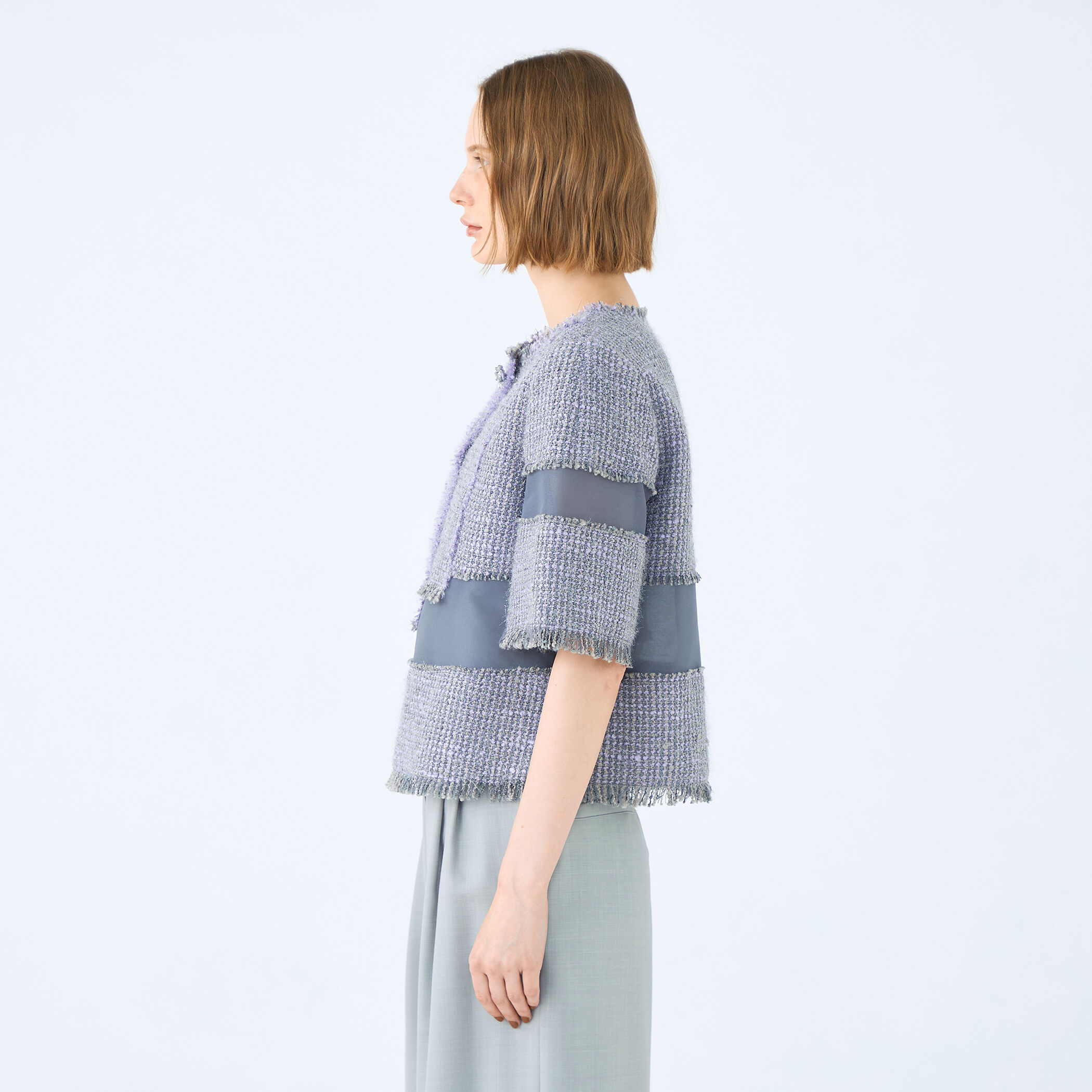 □ブロッキングツイード ハーフスリーブプルオーバー