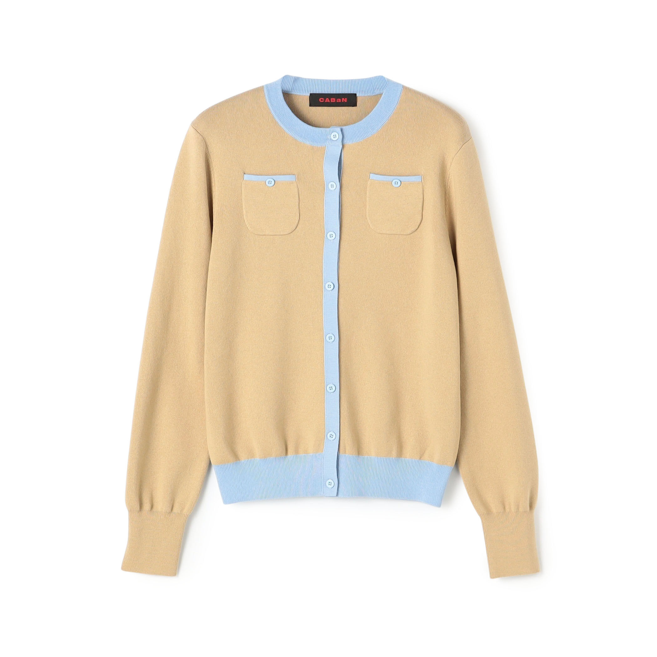 コットンカシミヤ バイカラークルーネックカーディガン