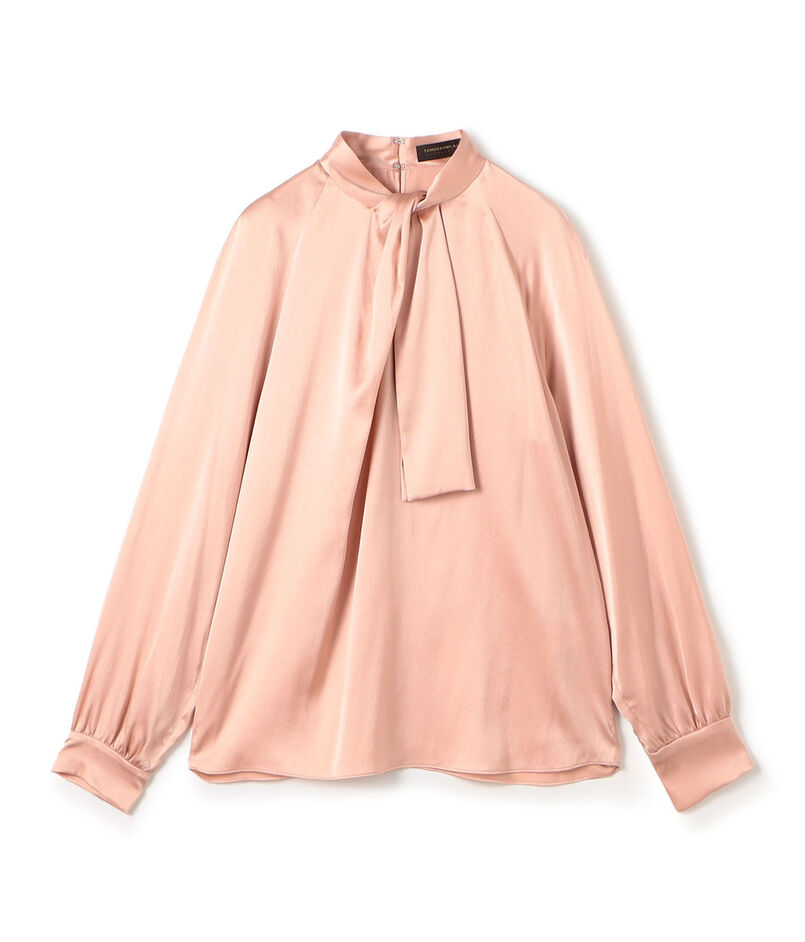 ウォッシャブルサテン フロントタイブラウス