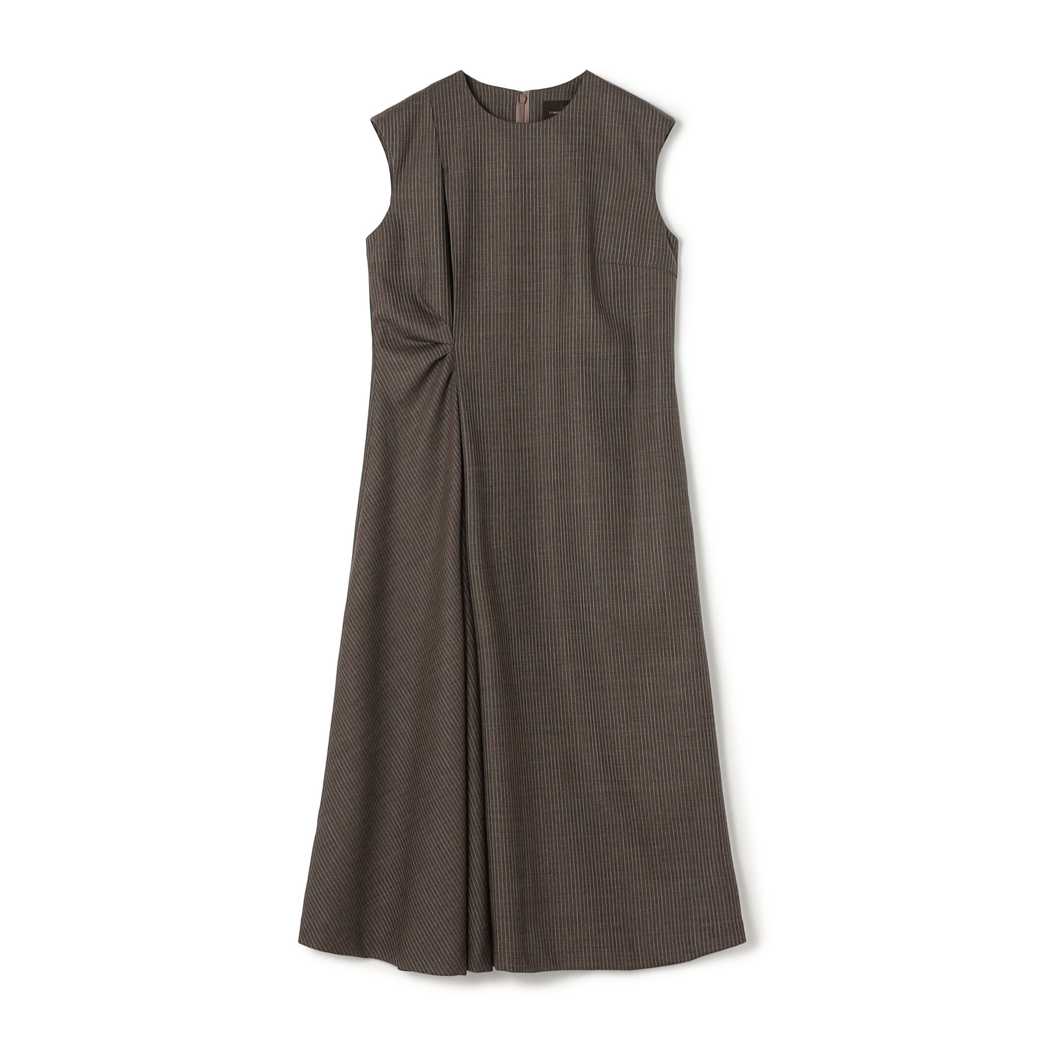 【美品】小倉縞縞 コットン アシンメトリー 膝丈ワンピース 日本製 Tiaclasse ワンピース 「洗える」ストライプアシンメトリーリボン