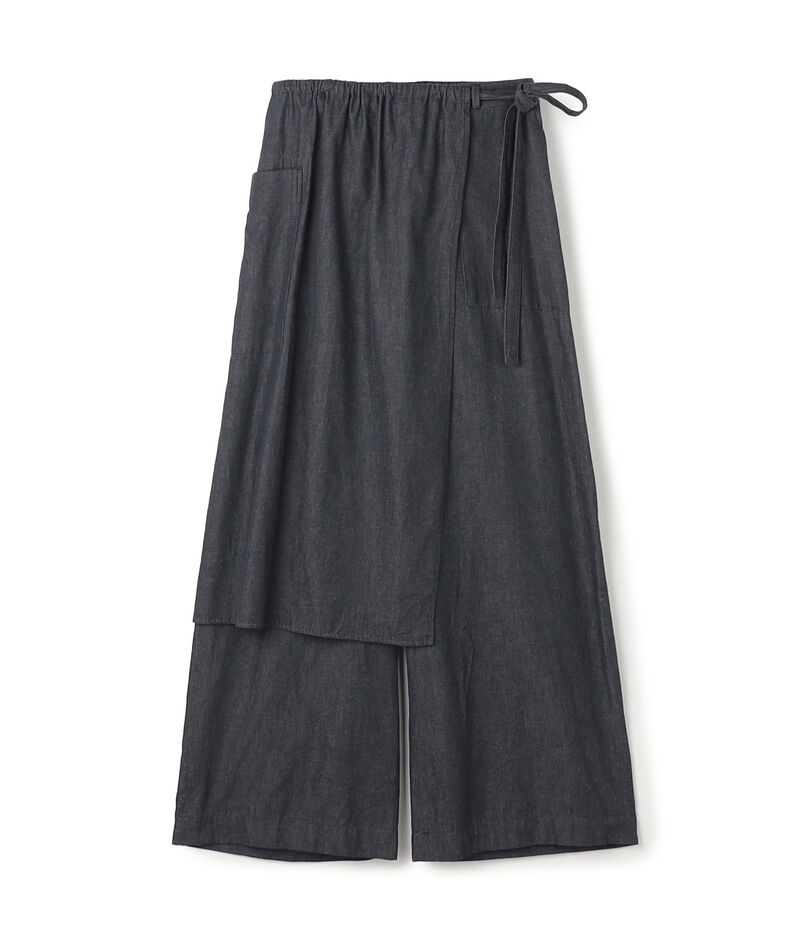 コットンダンガリー エプロン付きイージーパンツ