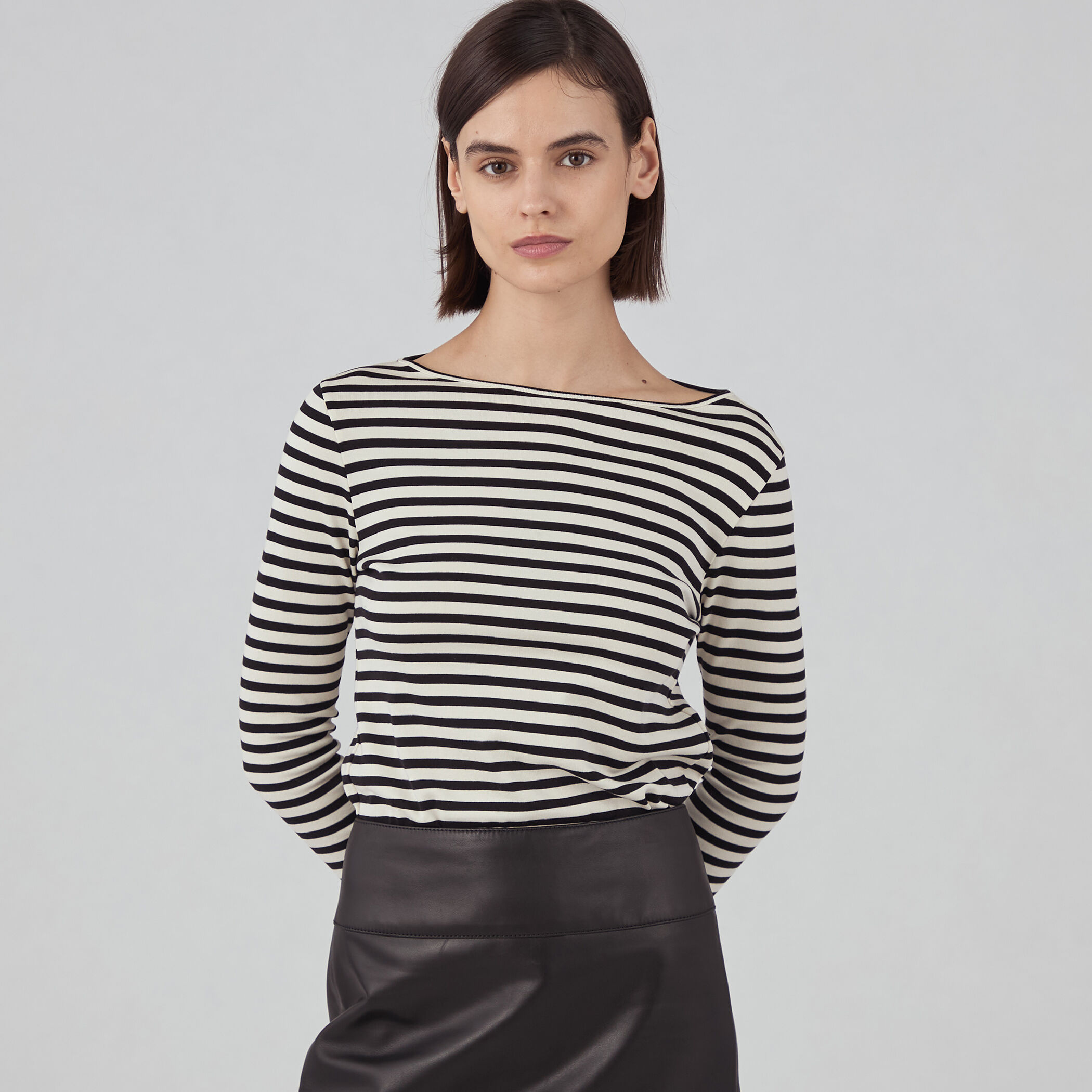 コットンフライスボーダー ロングスリーブプルオーバー