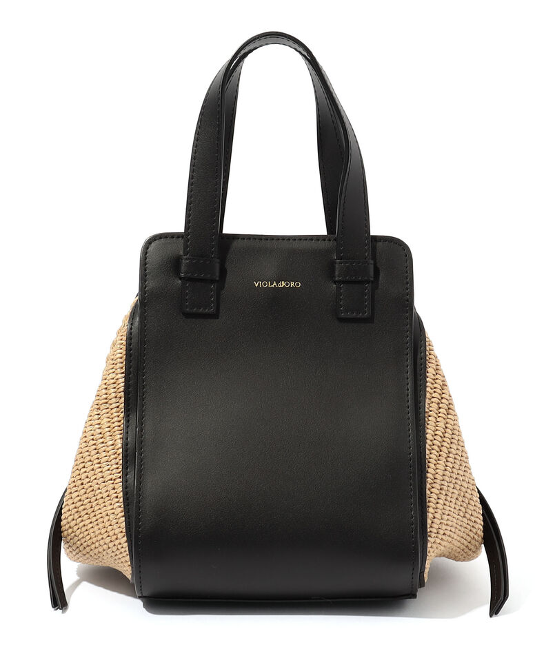 VIOLAd'ORO SANDRO ラフィア レザーコンビ ハンドバッグ