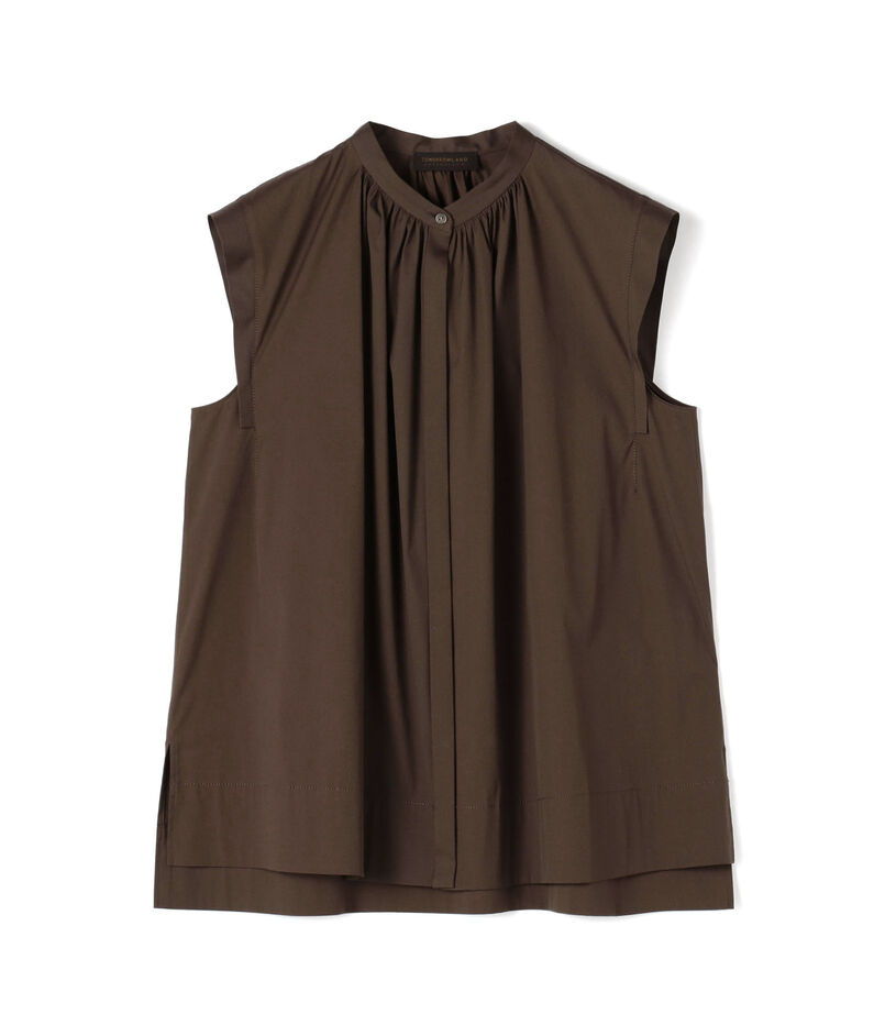 【一部WEB先行予約】ハイパワーストレッチブロード ギャザーノースリーブブラウス