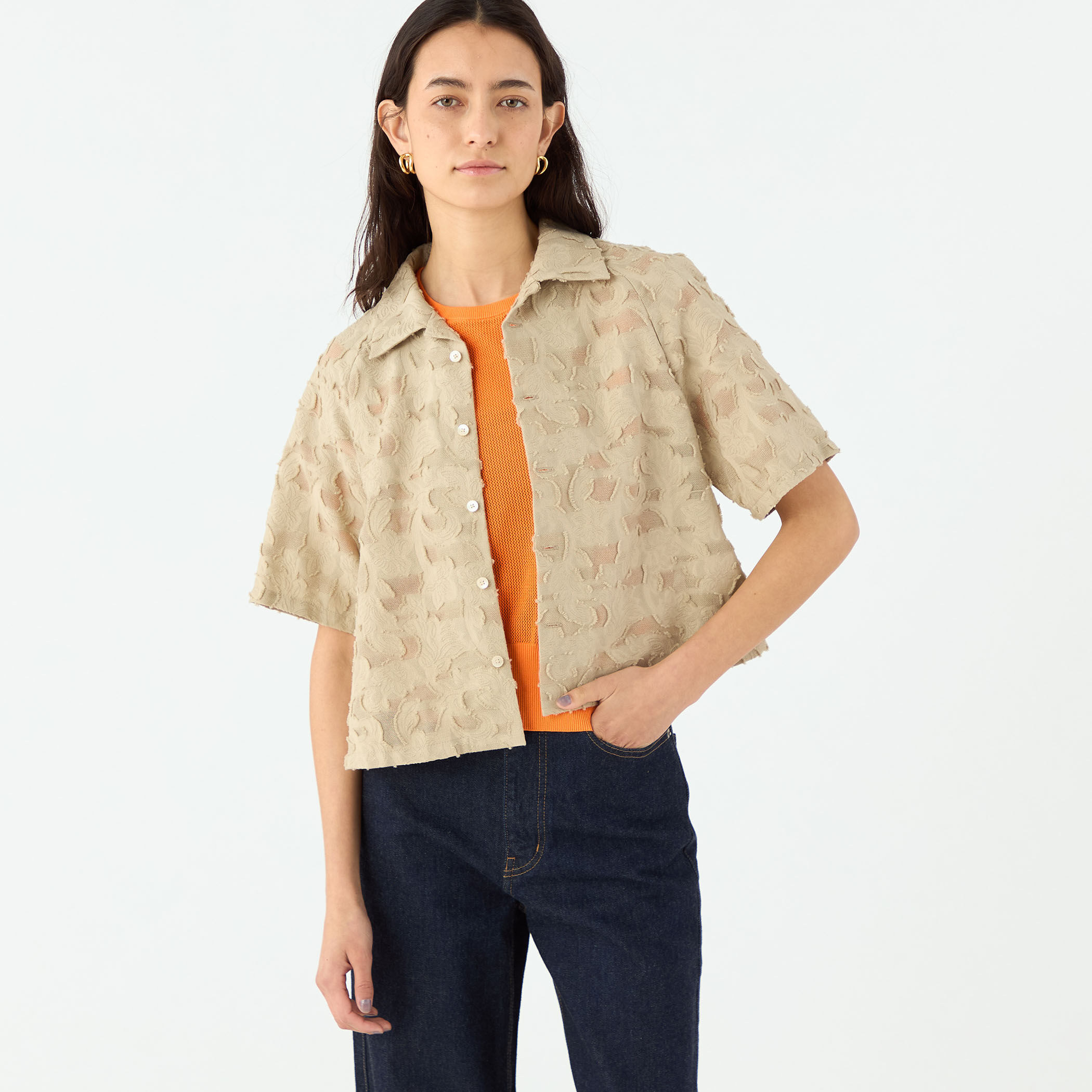 seyto サイズ2 / ジャガードレースメッシュハーフスリーブシャツ Jaguard lace mesh half sleeve shirt / ジャガードレース