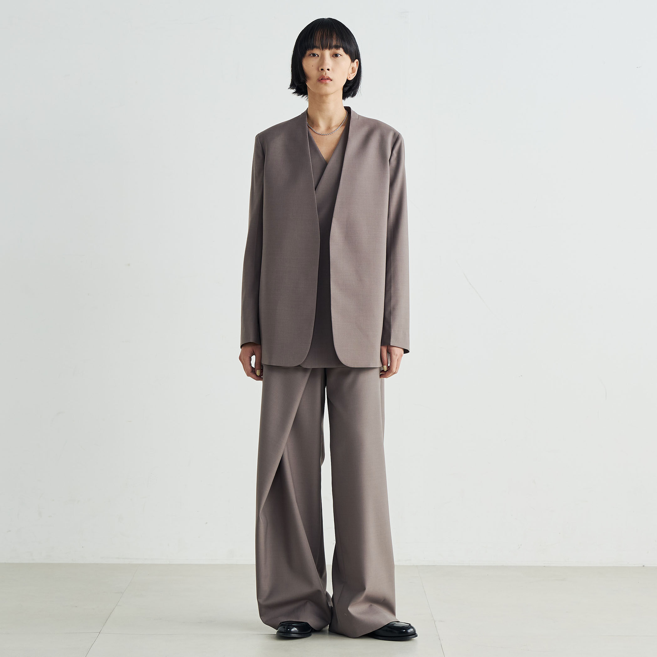 美品 オーバーコート ノーカラージップアップジャケット メンズ
