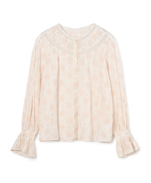 コットンプリント サークルピンタックブラウス