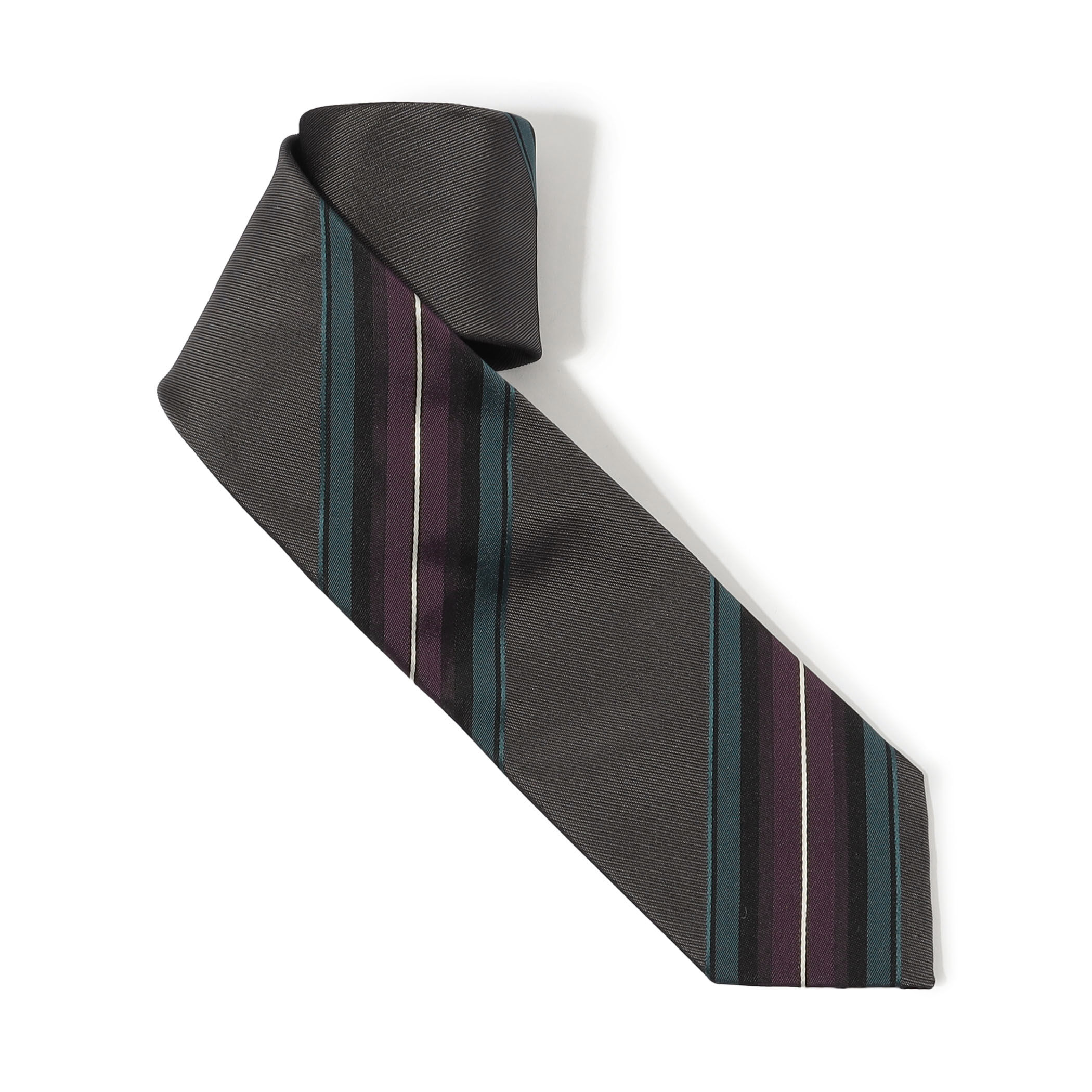 【極美品】TOMORROWLAND ネクタイ ストライプ ダークグレー ネイビー TOMORROWLAND シルク レジメンタルストライプ