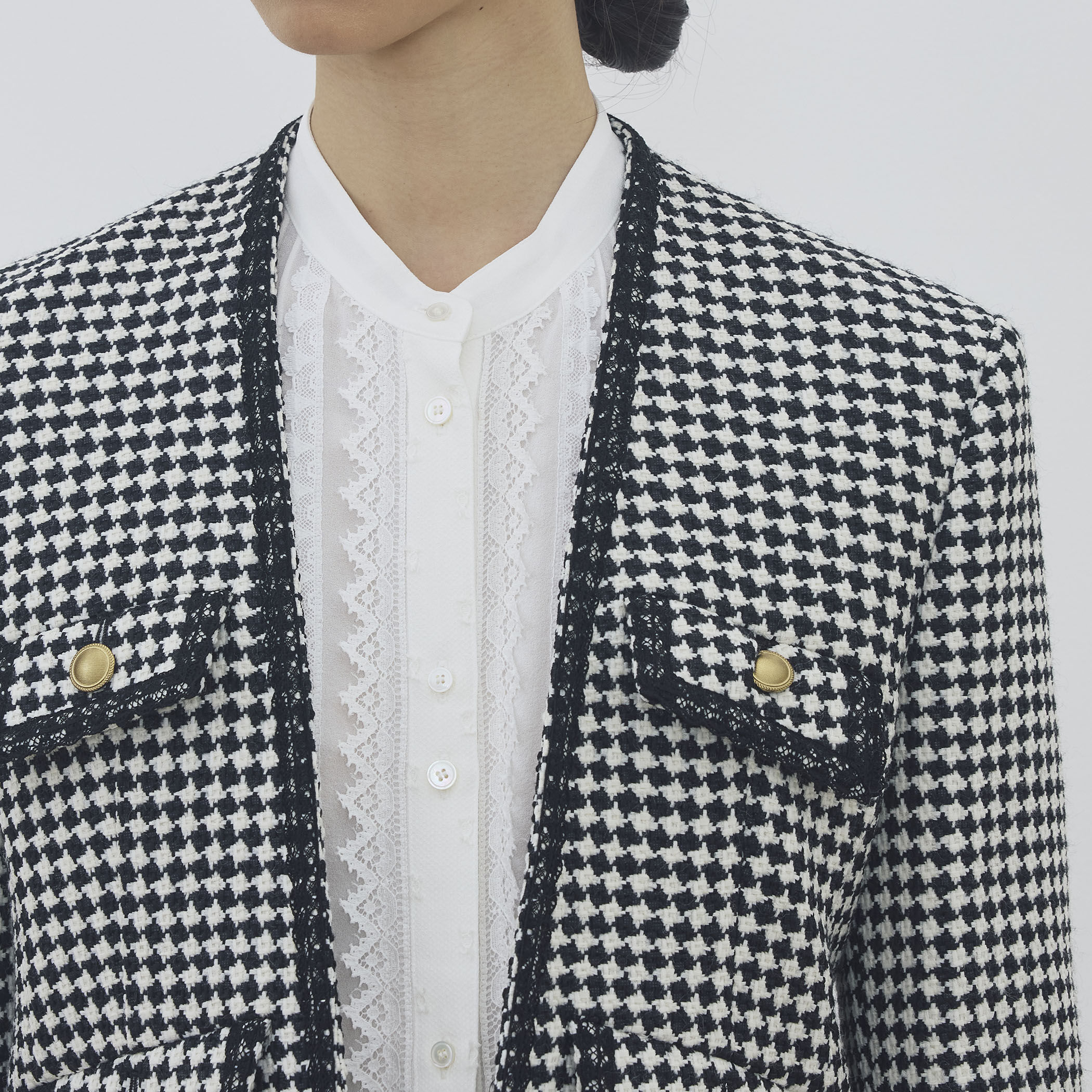 テープヤーンツイード ノーカラーコンパクトジャケット