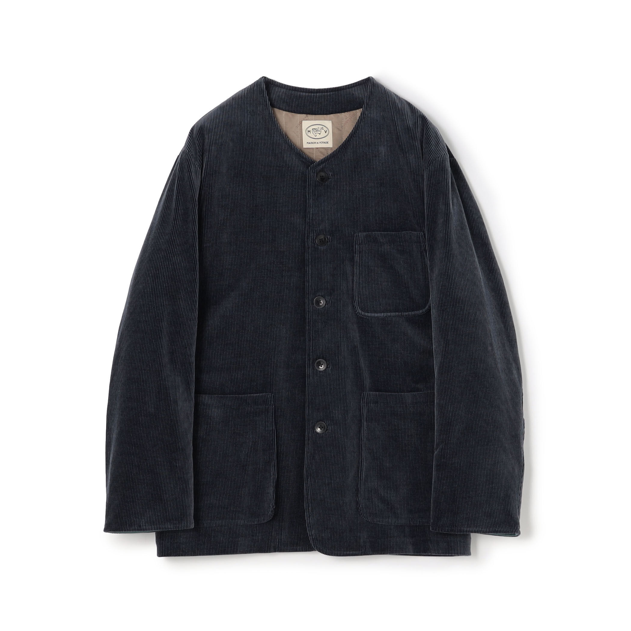 コットンウールコーデュロイ カラーレスジャケット SKY FALL
