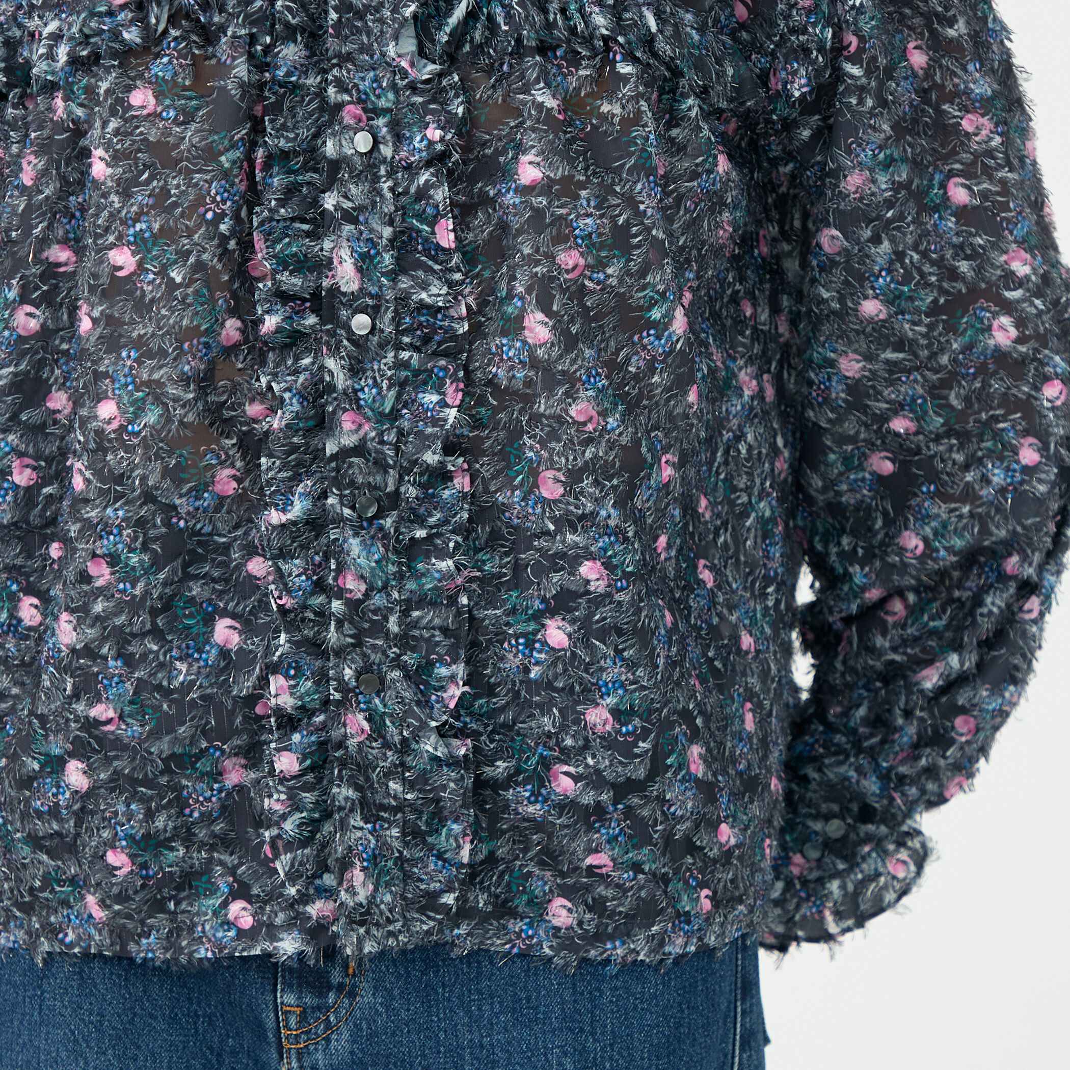 ラメカットジャカード カラーフリルブラウス｜トゥモローランド 公式通販