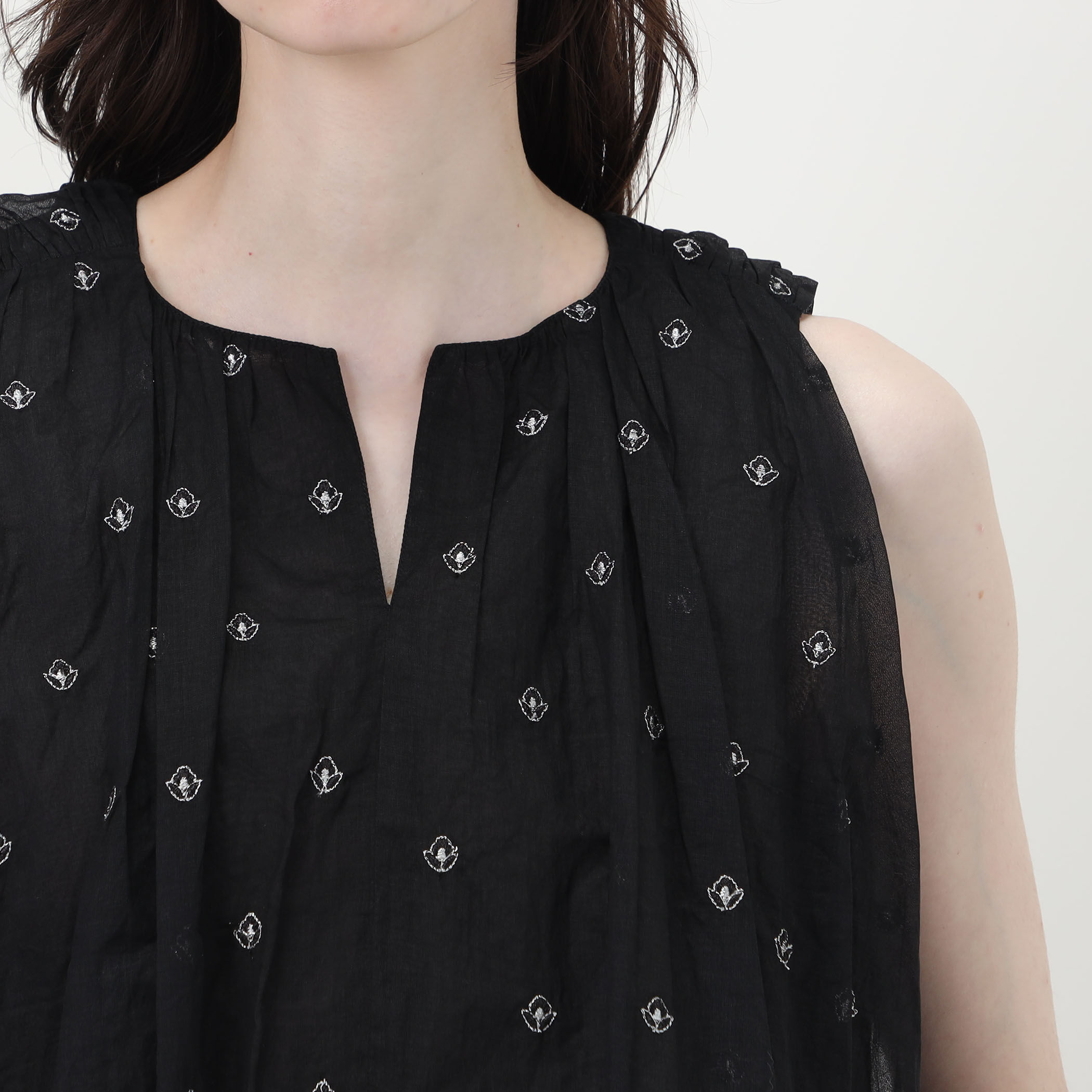 別注】ne Quittez pas BLACK DOUBLE ORGANZA ノースリーブ トップス