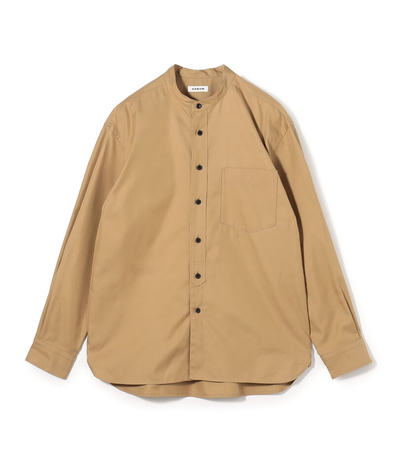 コットンギャバジン バンドカラーシャツ