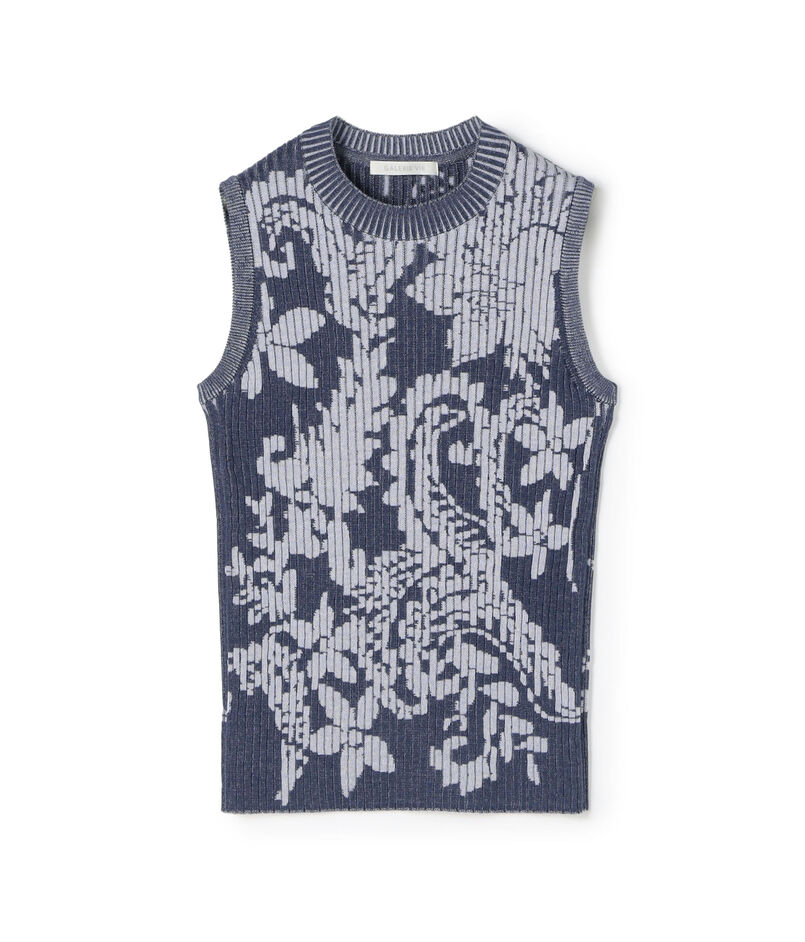 コットンリブペイズリーノースリーブプルオーバーー