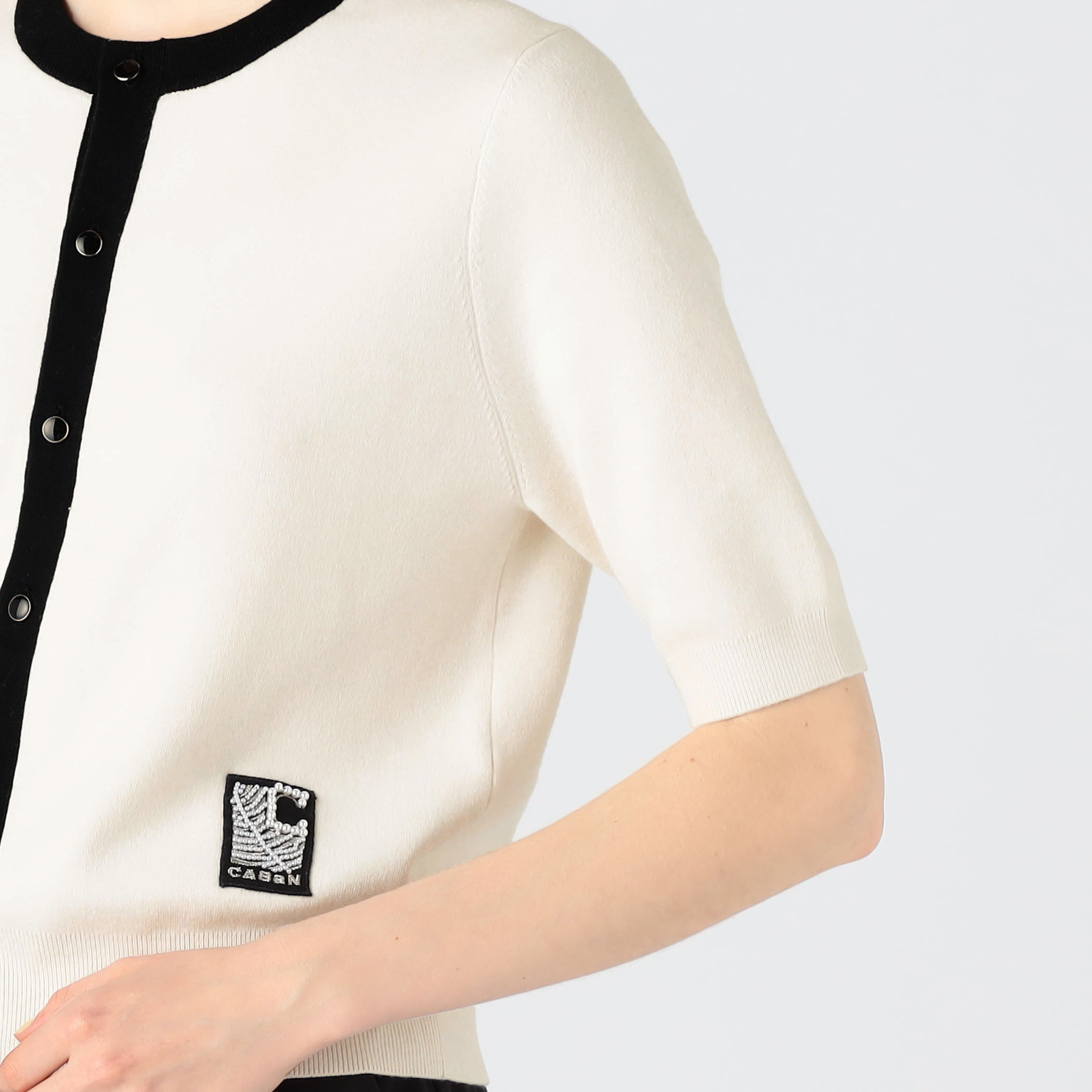 CABaNコットンカシミヤバイカラーハーフスリーブカーディガン CABaN カーディガン コットンカシミヤ バイカラーハーフスリーブ