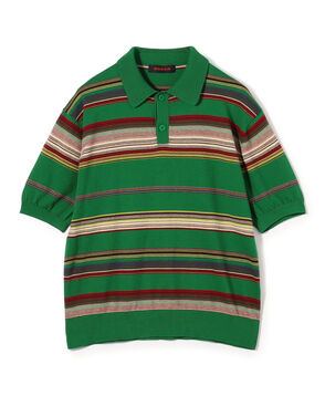 コットンカシミヤ マルチボーダー ポロプルオーバー