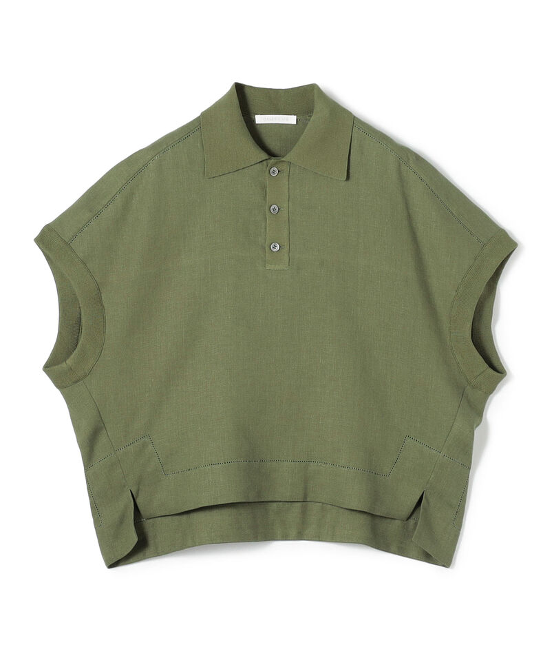 リブコンビフレンチリネン ポロカラーブラウス