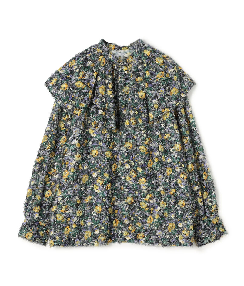 ラメカットジャカード ワイドカラーブラウス