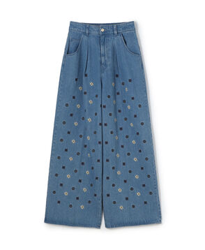 ボタニカルエンブロイダリーデニム タックワイドパンツ
