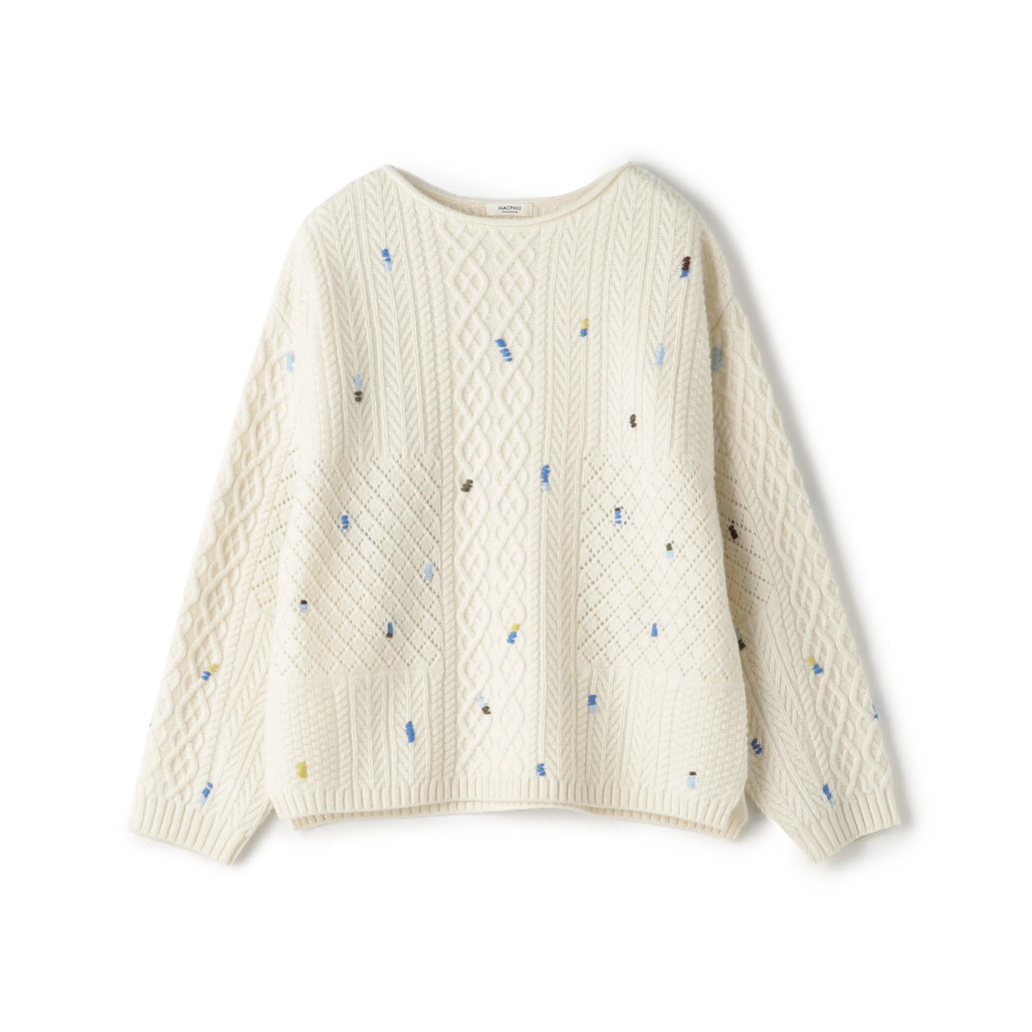 ケーブルエンブロイダリー ボートネックプルオーバー