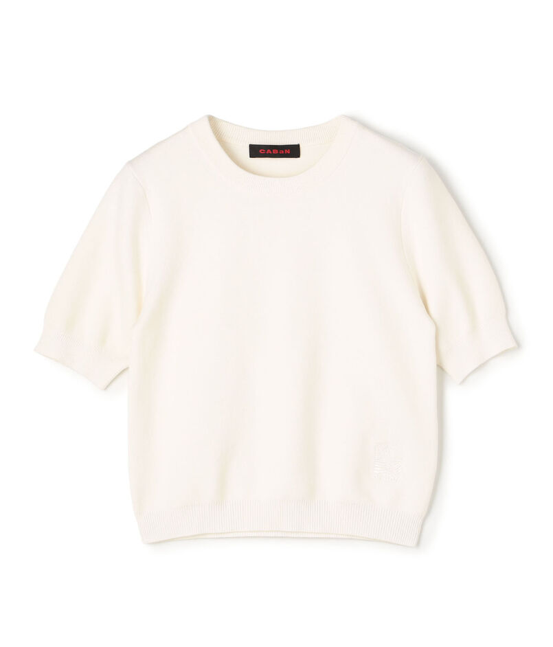 コットンカシミヤ クルーネックハーフスリーブプルオーバー