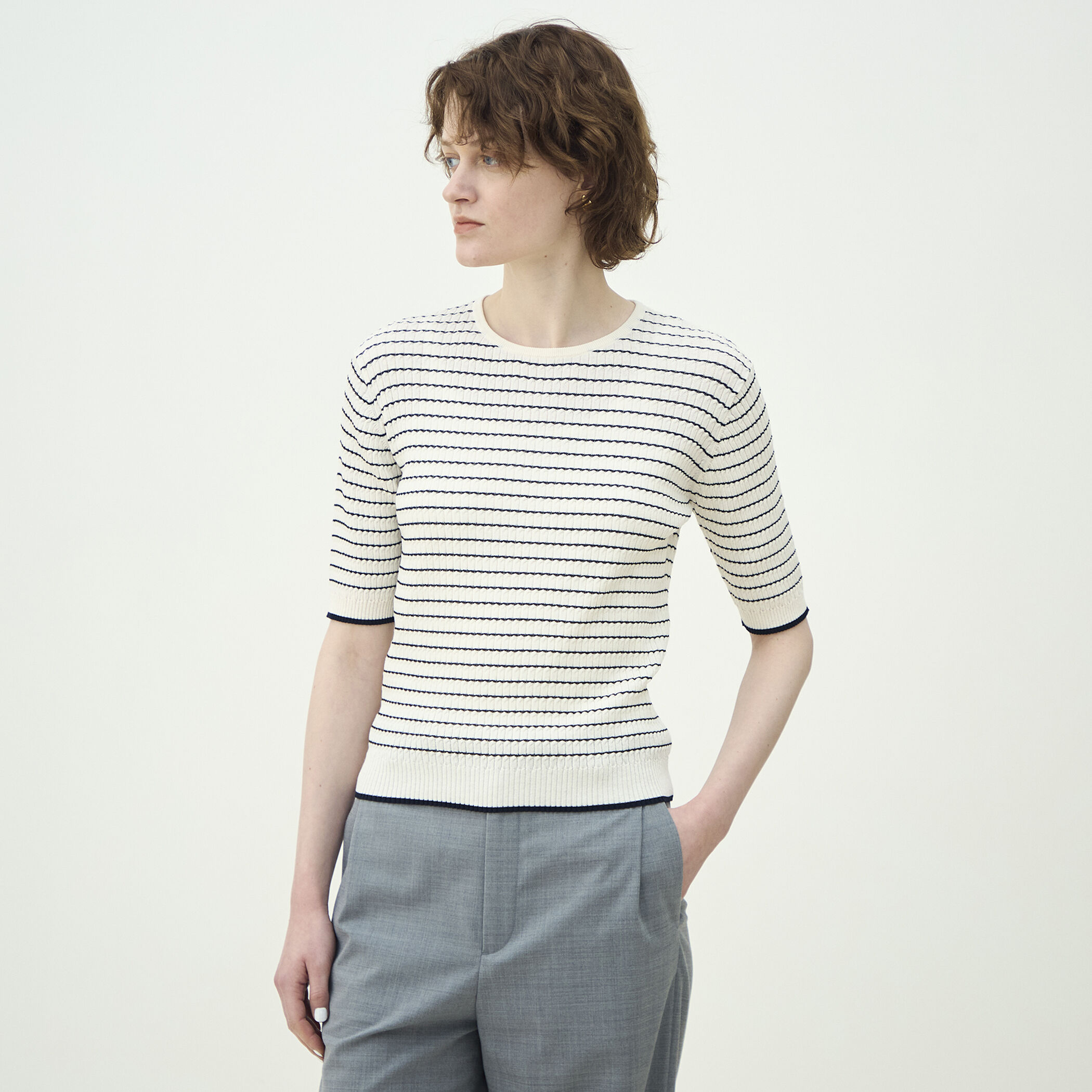 新品・未使用【SLOANE 】ウールxコットン フリンジフレンチスリーブ　2 新品・未使用【SLOANE 】ウールxコットン フリンジフレンチスリーブ 2