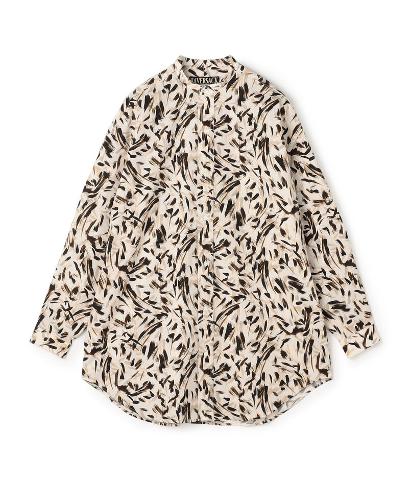 HAVERSACK ATTIRE コットン総柄 スタンドカラーロングスリーブシャツ