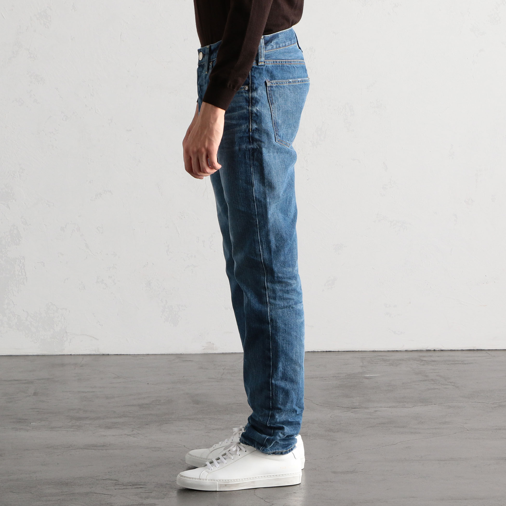 別注】RED CARD×BLUE WORK コットンデニム 5ポケットスリムパンツ