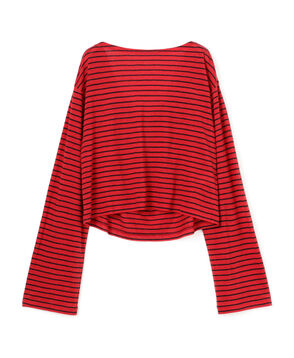 リネンボーダー ネックドレープTシャツ