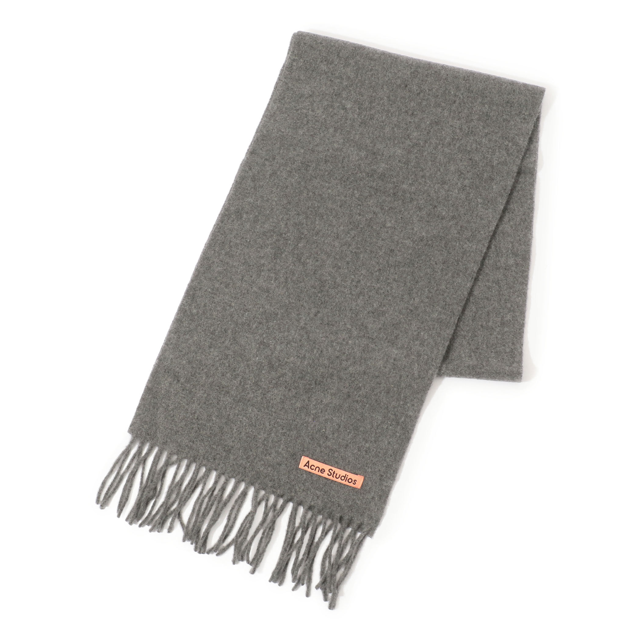 即日発送 Acne Studios濃い灰色 のウールのスカーフフリンジ Acne Studios - フリンジウールスカーフ - ナロー - グレーメランジ