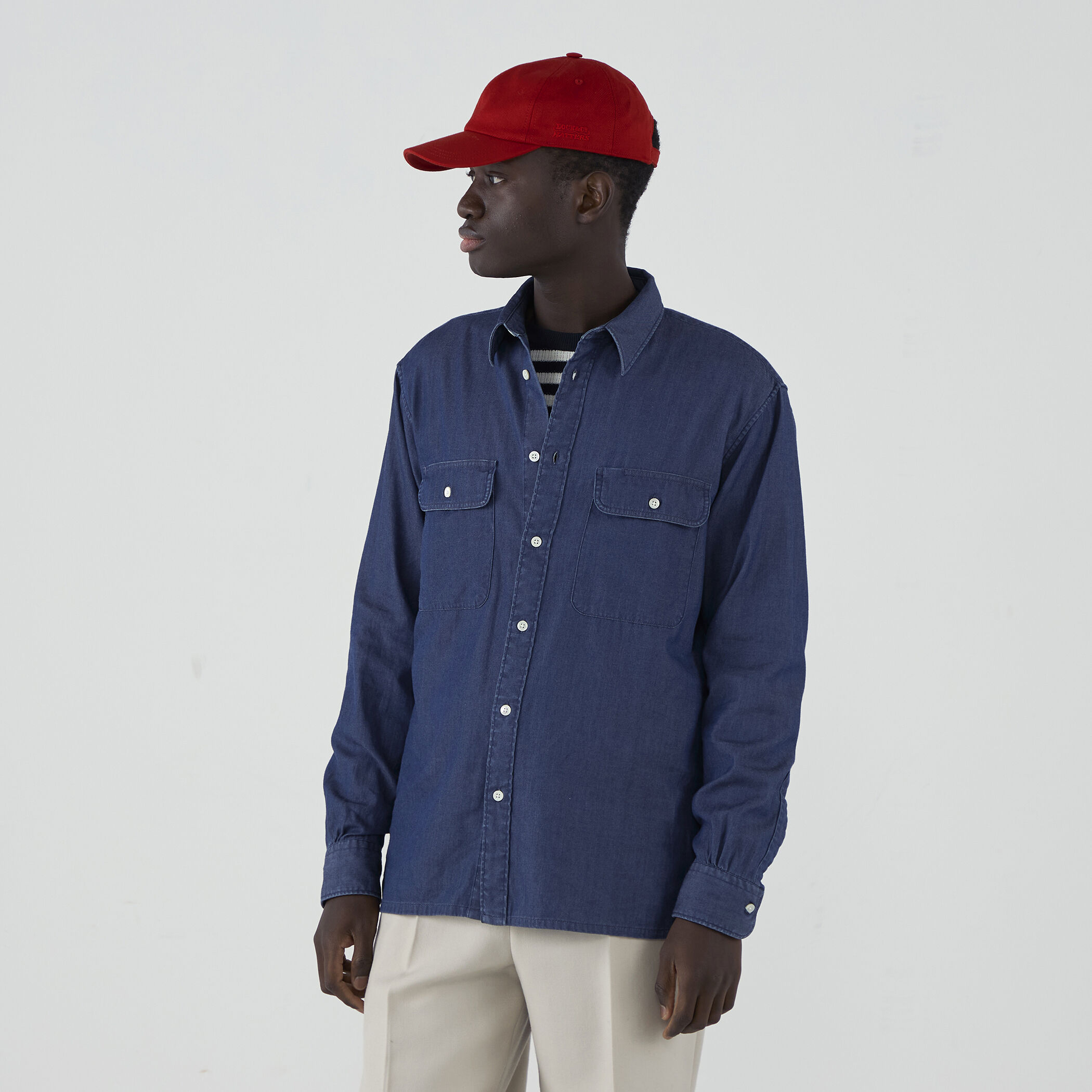 インディゴカシミヤ ダブルポケットレギュラーカラーシャツ