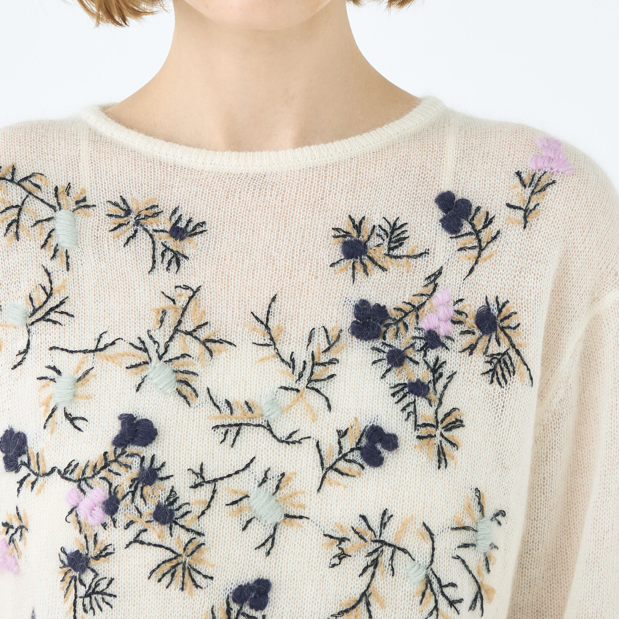 モヘヤナイロンエンブロイダリー クルーネックプルオーバー
