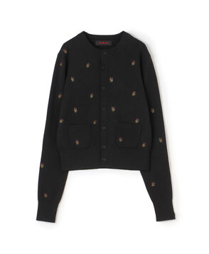 コットンカシミヤ エンブロイダリークルーネックカーディガン