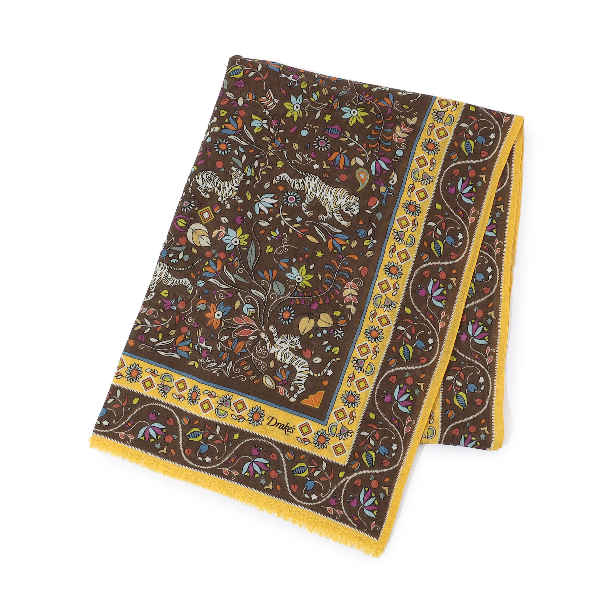 Drake's TIGER GARDEN PRINTED SCARF ウールシルクプリントスカーフ
