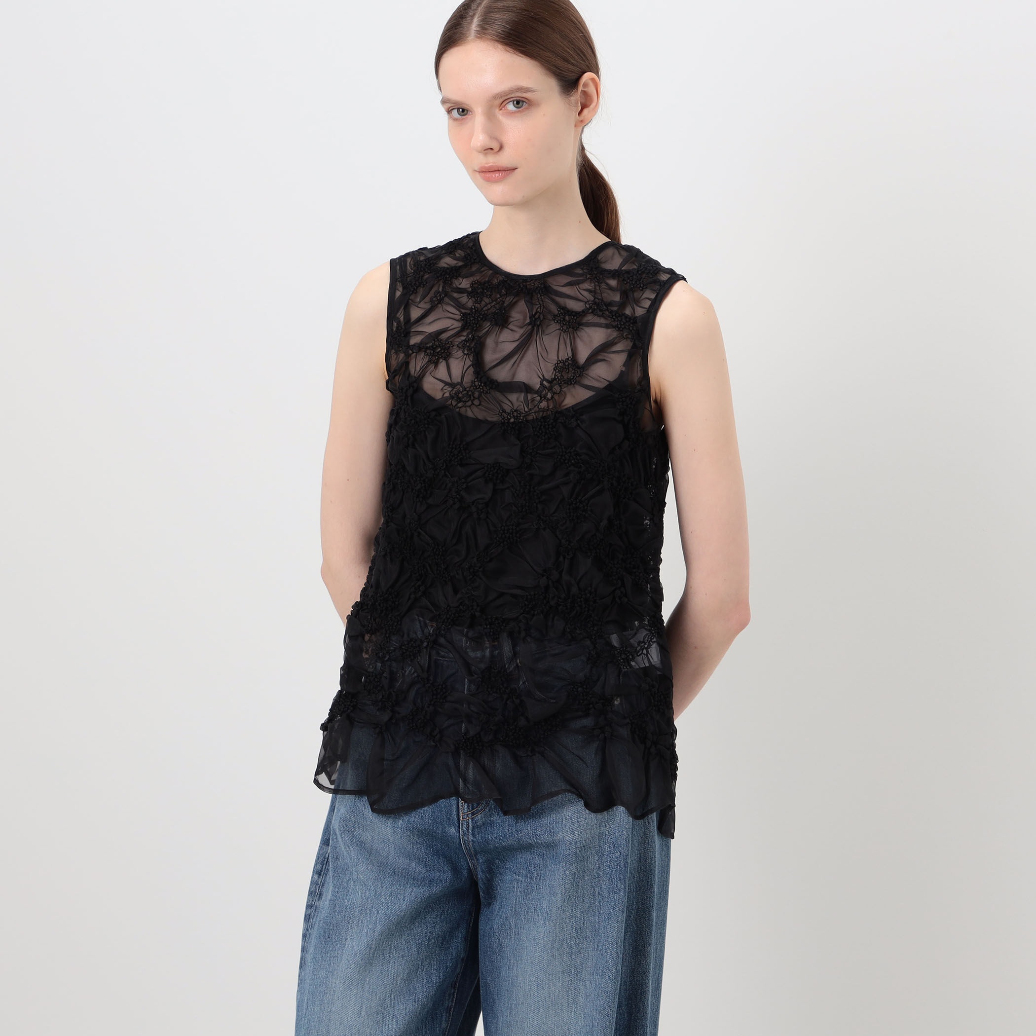 CECILIE BAHNSEN UTANIA TOP シアー スリーブレストップ