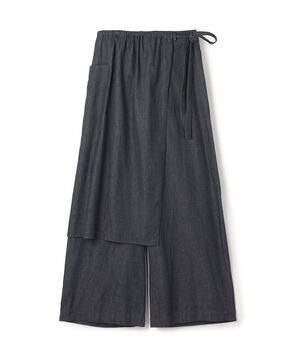 コットンダンガリー エプロン付きイージーパンツ