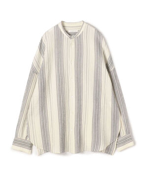 エアリーサッカー スタンドカラーロングシャツ