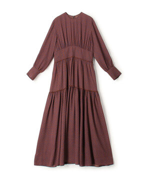 ポリエステルジョーゼットプリント ティアードワンピース